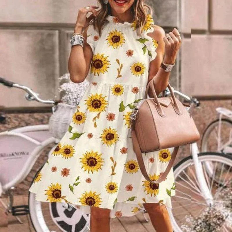 Fantastic Offers sleeveless dresssleeveless dressWomen's long sleeve dress with printed round neck