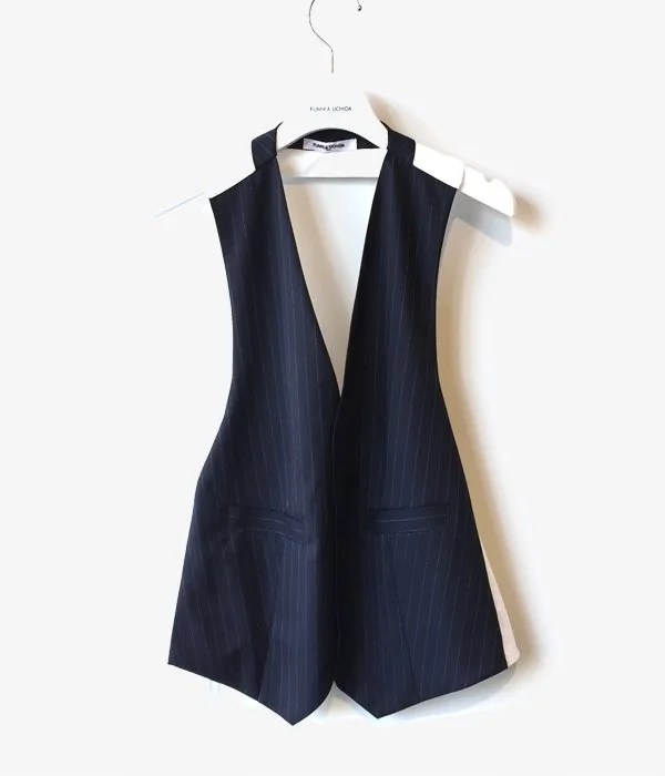 Exclusive Deal tailored coatFUMIKA_UCHIDA/PIN STRIPE BACKLESS WAISTCOATS(NAVY)