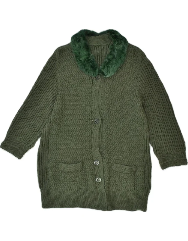 Reduced Prices high-quality hoodieVINTAGE Womens Cardigan Sweater UK 18 XL Green Wool