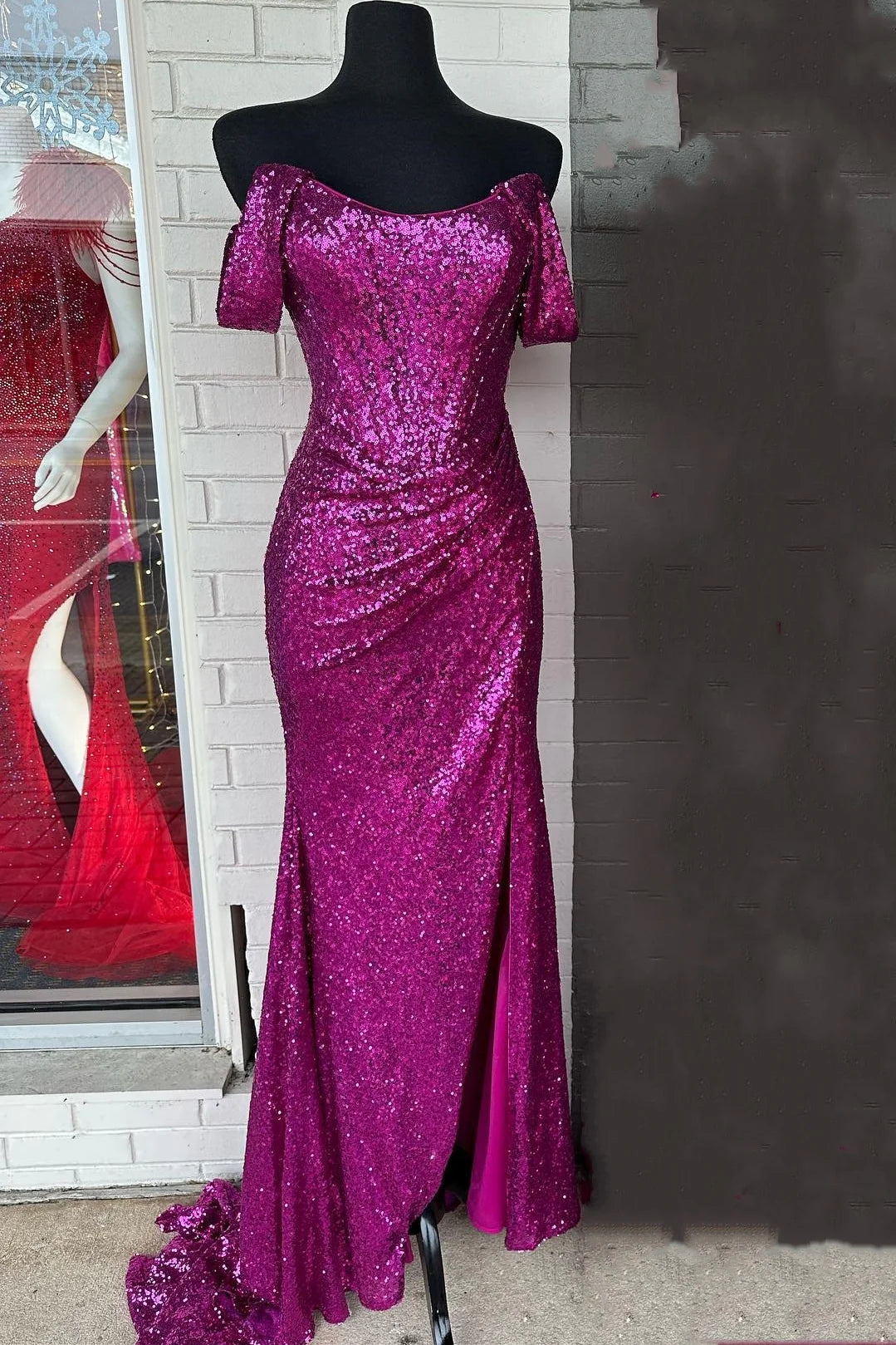 Limited Time Discount floral midi dressfloral midi dressBateau Off-Shoulder Empire Ruched Trumpet Sequins Prom Dress