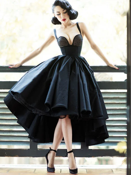 The Best Prices Little Black Dress Vintage Homecoming Dresses High Low Short Prom Dress Party Dress JK893