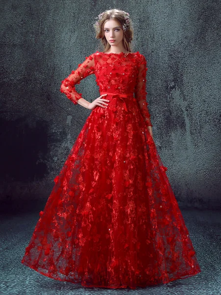 Today’s Deal Chic Prom Dresses Bateau Floor-length A-line Long Lace Prom Dress/Evening Dress JKS156
