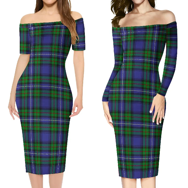 Amazing Deals Robertson Hunting Modern Tartan Off Shoulder Lady Dress