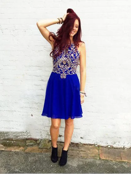 Can't Miss Sexy Homecoming Dress Halter Rhinestone Chiffon Short Prom Dress Party Dress JK333