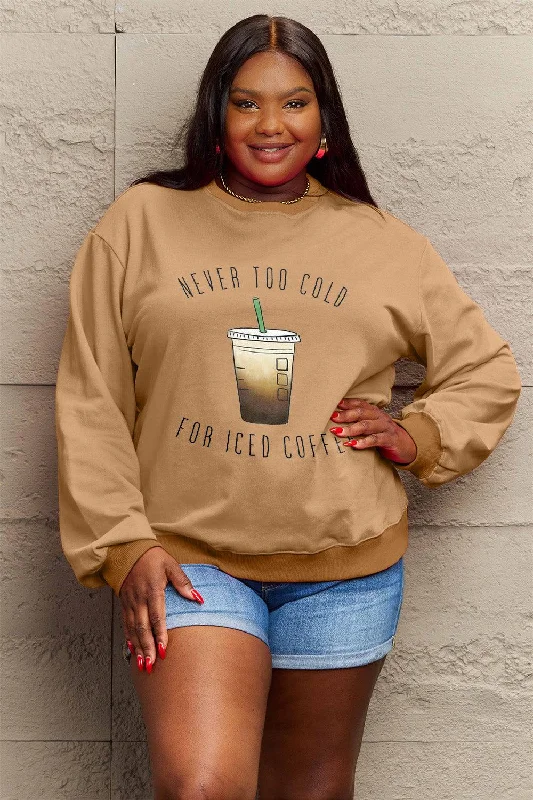 Stock Clearance fitted workout sweatshirtSimply Love Full Size NEVER TOO COLD FOR ICED COFFEE Round Neck Sweatshirt Stock Clearance fitted workout sweatshirtSimply Love Full Size NEVER TOO COLD FOR ICED COFFEE Round Neck Sweatshirt
