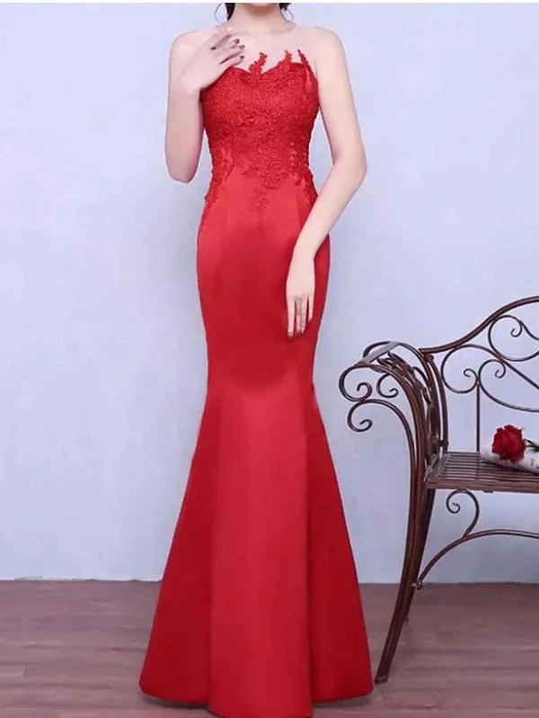 Buy Now Red Prom Dresses Trumpet/Mermaid Floor-length Satin Sexy Prom Dress/Evening Dress JKS162