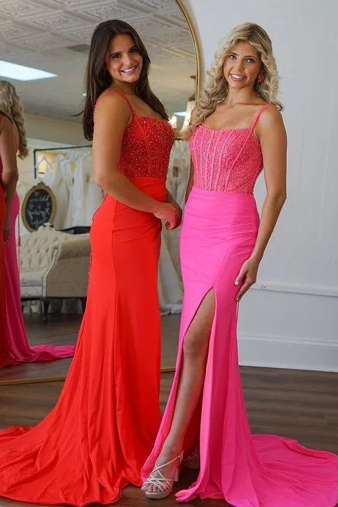 Deal Frenzy form-fitting dressform-fitting dressSpaghetti Straps Empire Mermaid Prom Dress With Slit Deal Frenzy form-fitting dressform-fitting dressSpaghetti Straps Empire Mermaid Prom Dress With Slit