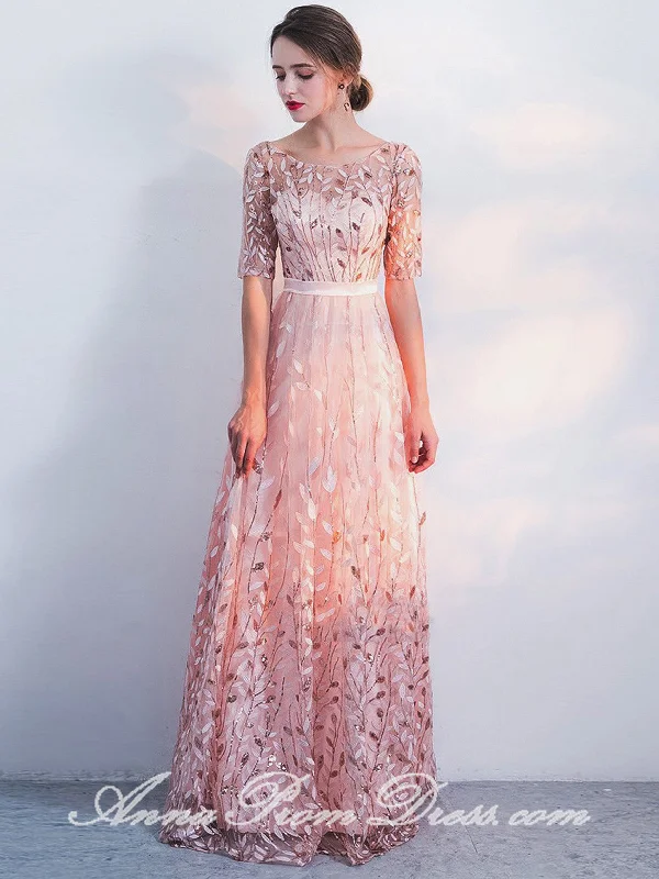 New Deals Pink Prom Dresses Scoop Aline Floor-length Lace Tulle Beautiful Prom Dress JKL580