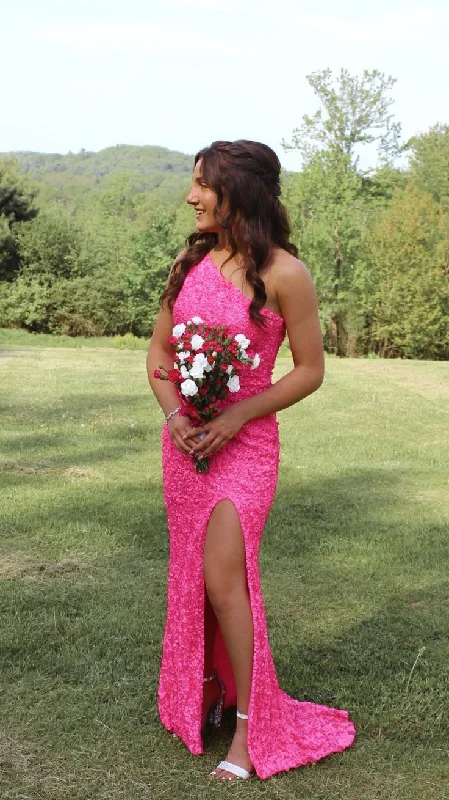 Limited Time velvet dressvelvet dressPink Mermaid One Shoulder Sequin Prom Dress Y5031