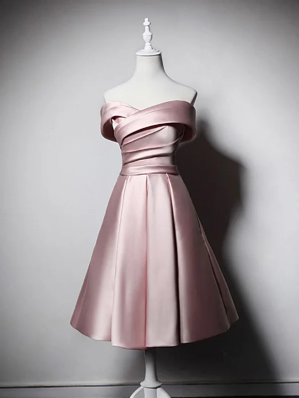YEAR-End Sale Satin Homecoming Dresses Aline Off-the-shoulder Simple Short Prom Dress Party Dress JK952