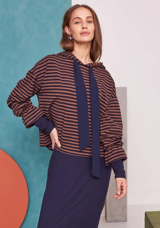 Take Advantage relaxed fit hooded sweatshirtNaya Mesh Ribbon Striped Hoodie, Navy & Brown