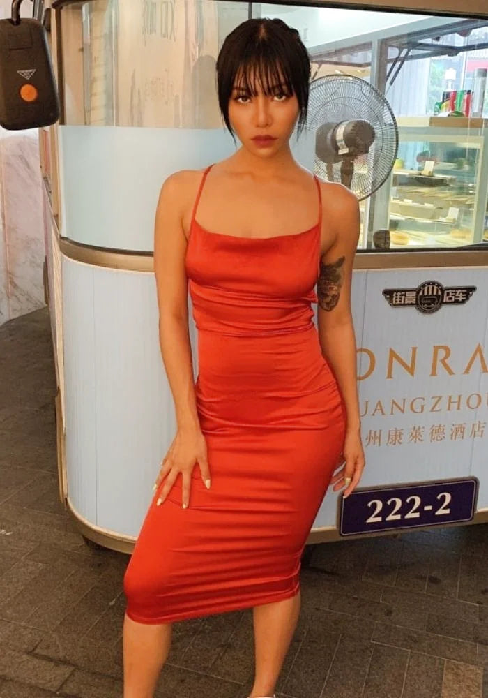 Reduced Prices sleek dresssleek dressRed Satin Halter Dress