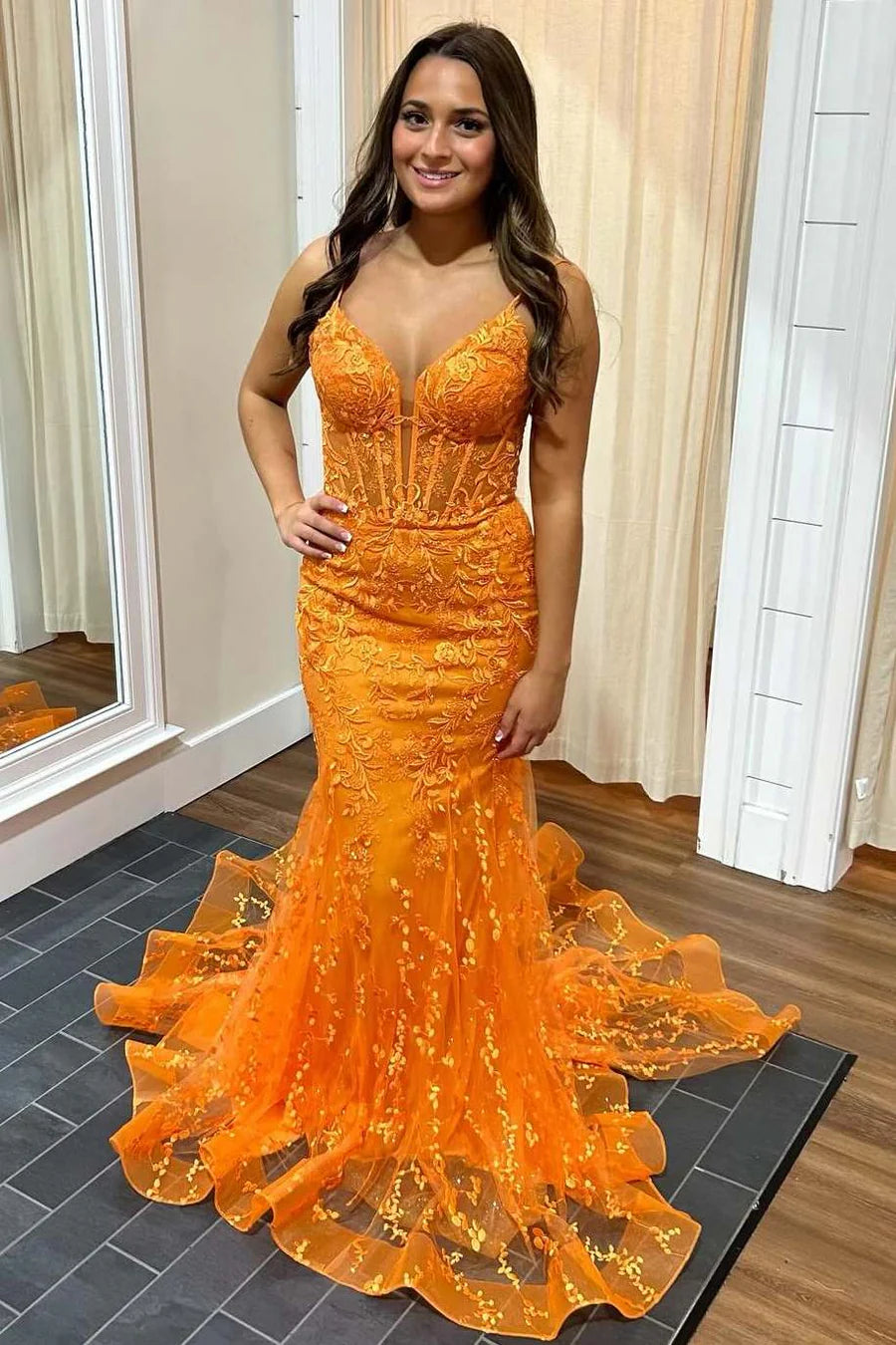 New Markdowns casual evening dresscasual evening dressOrange Lace Mermaid V-Neck Sleeveless Long Prom Dress New Markdowns casual evening dresscasual evening dressOrange Lace Mermaid V-Neck Sleeveless Long Prom Dress