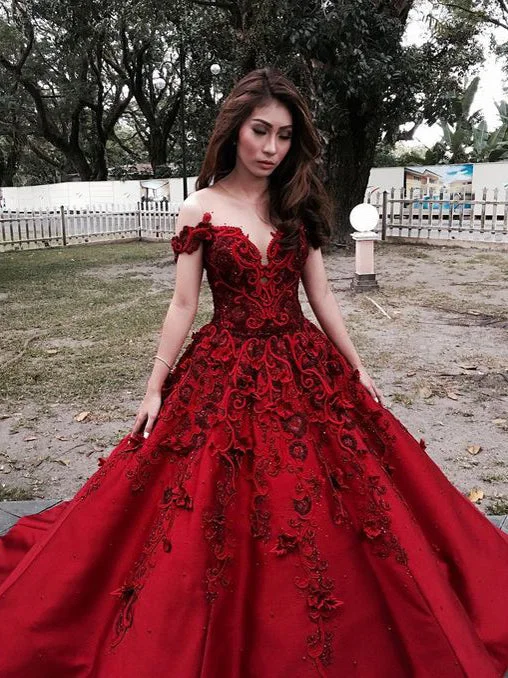 Price Rollback Sexy Prom Dresses Scoop Ball Gown Burgundy Long Prom Dress/Evening Dress JKL219