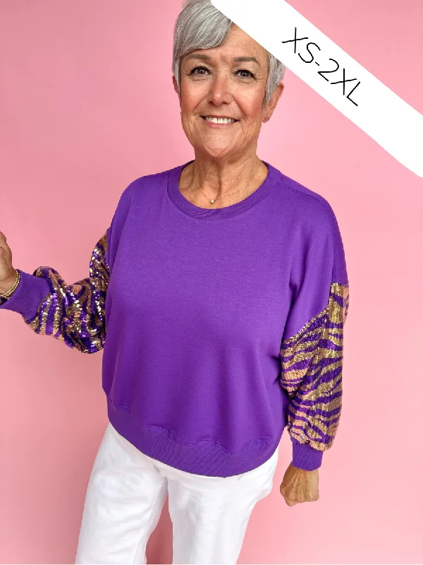 Sneak Peek Sale cozy gym sweatshirtMary Square | Millie Sweatshirt - Purple & Gold