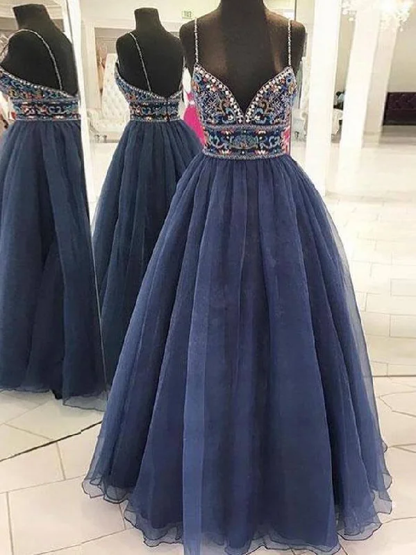 Discount Extravaganza Beautiful Prom Dresses A-line Spaghetti Straps Rhinestone Long Prom Dress JKL841