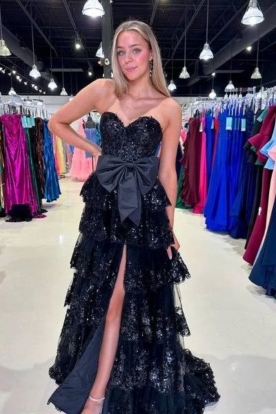 Limited Edition knit dressknit dressSweetheart Lace A-Line Tiered With Side Slit Long Prom Dress