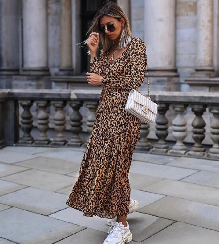 Big Discounts elegant dresselegant dressLeopard print V-neck casual dress