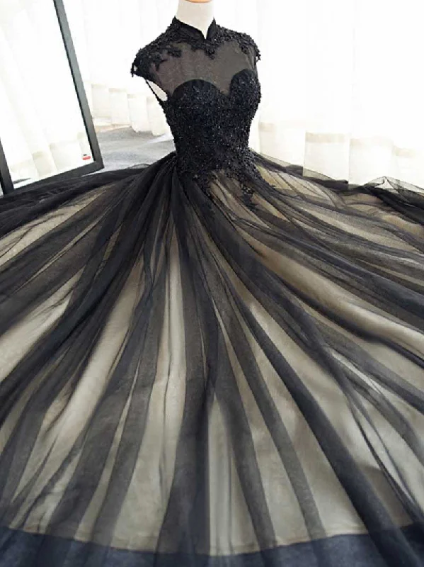 Price Cut Black Prom Dresses High Neck Sweep/Brush Train Rhinestone Prom Dress/Evening Dress JKL394