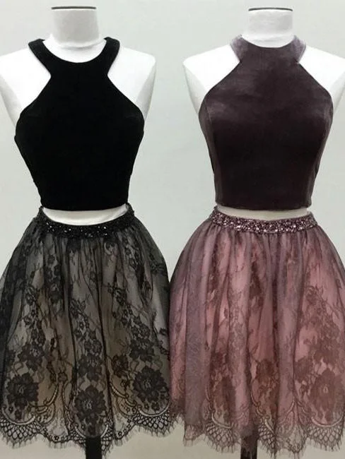 Limited Quantity Little Black Dress Two Piece Homecoming Dress Short Prom Dress Party Dress JK404