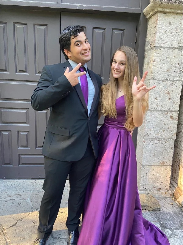 Limited Availability vintage-inspired dressvintage-inspired dressClassic A-line V Neck Purple Satin Long Prom Dress,Purple Graduation Dress Y4979