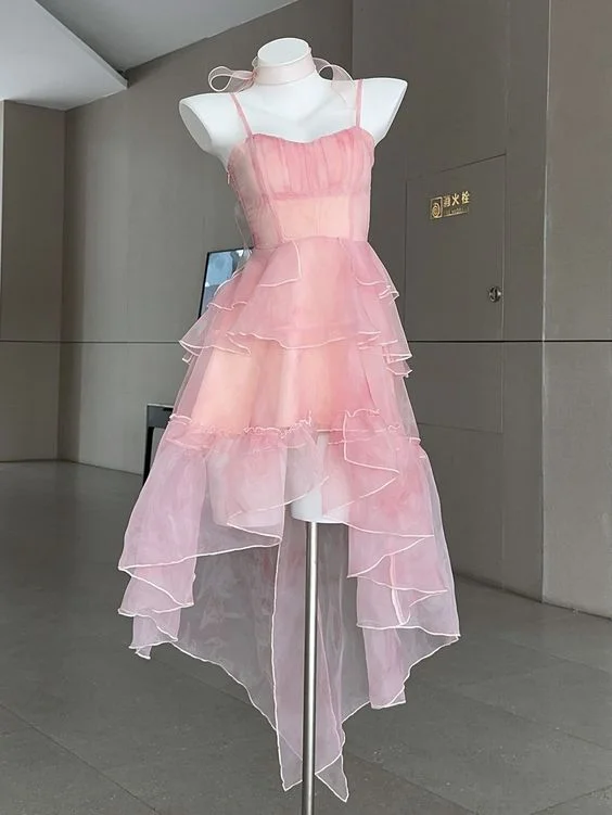 Deal of the Day office dressoffice dressPink High-low Skirt Dress Flounce Hem Prom Dress Y5006