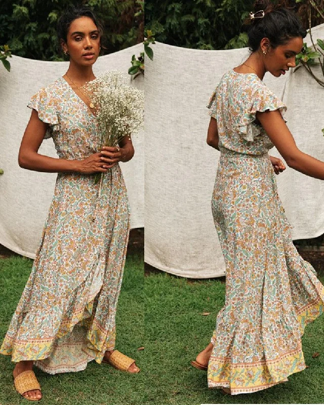 Price Reduction boho dressboho dressPrinted V-neck lace up dress