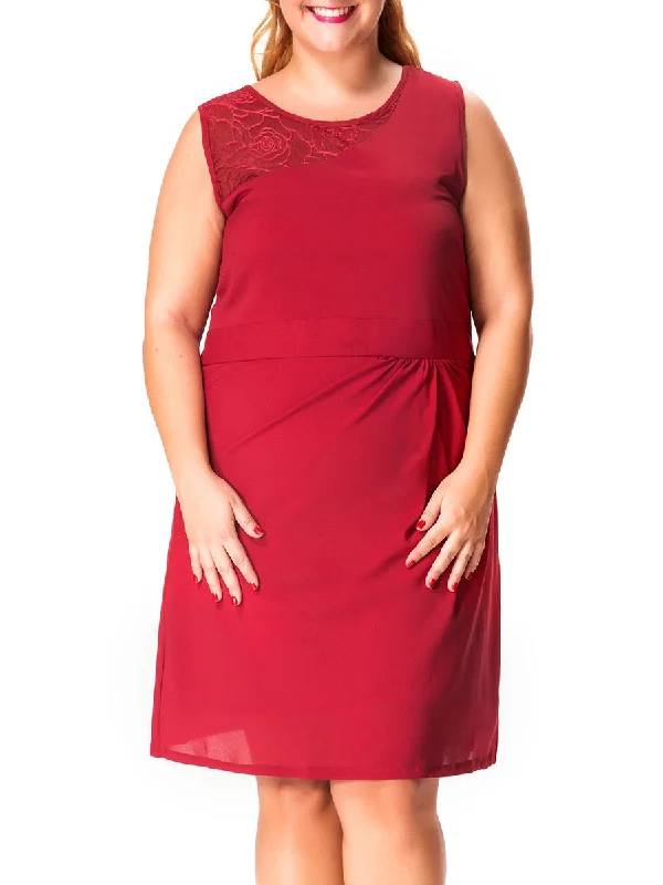 Weekend Flash Sale Cheap Plus Size Prom Dresses Scoop Knee-length Lace Red Prom Dress JKP022