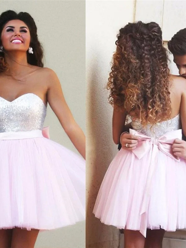 Clearance Event Chic Homecoming Dress Sweetheart Sequins Pink Short Prom Dress Party Dress JK024