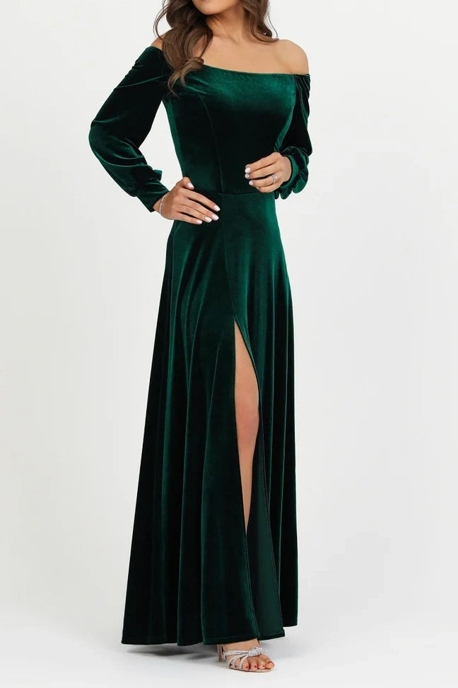 Last Chance floral dressfloral dressOff-Shoulder Long Sleeves A-Line Green Velvet Dress Last Chance floral dressfloral dressOff-Shoulder Long Sleeves A-Line Green Velvet Dress