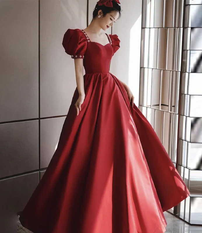 Don't Wait casual evening dresscasual evening dressBurgundy satin long prom dress A line evening dress Y1169