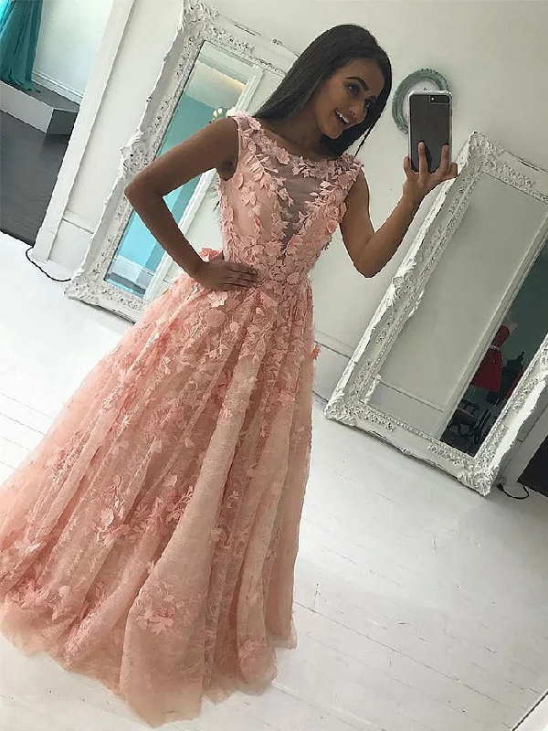Exclusive Savings Lace Prom Dresses Scoop A Line Floor Length Appliques Long Prom Dress JKL559