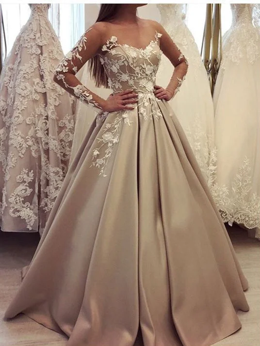 Best Bargains Long Sleeve Prom Dresses Off-the-shoulder A Line Long Chic Satin Prom Dress JKL1355