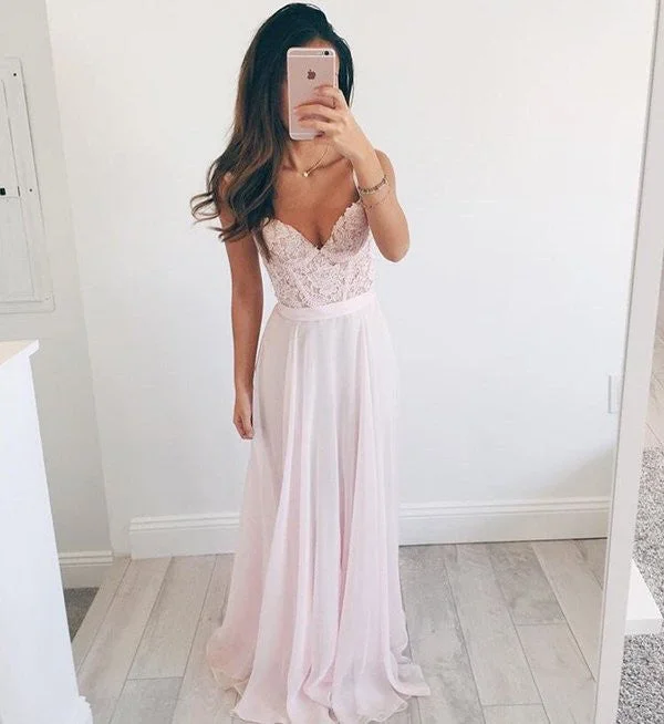 Unbeatable Prices Baby Pink Princess A-line V-neck Chiffon Long Prom Dress Evening Dress MK503