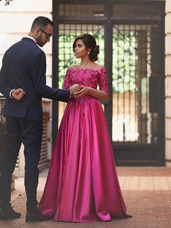 Quick Sale Beautiful Prom Dresses A-line Off-the-shoulder Fuchsia Long Sexy Prom Dress/Evening Dress JKS159