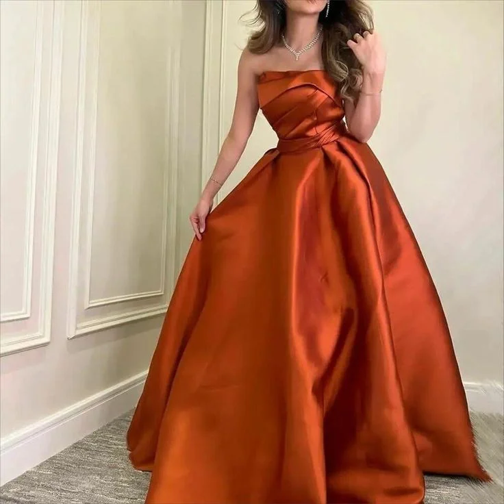 Today’s Special t-shirt dresst-shirt dressClassic Simple Strapless Prom Dresses A-Line Sleeveless Floor Length Pure Color Satin with Pleats Y4634