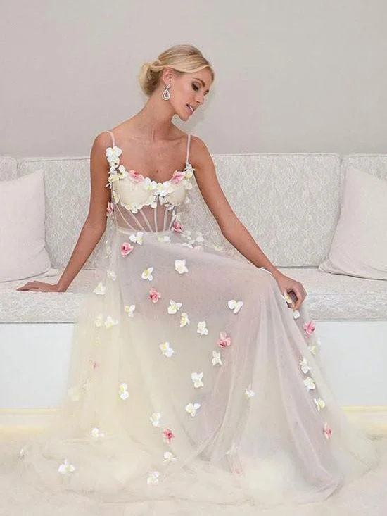 Today's Special Beautiful Prom Dresses A-line Floor-length Hand-Made Flower Sexy Prom Dress/Evening Dress JKL298
