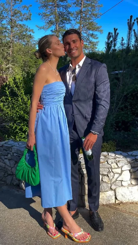 Early Access luxury dressluxury dressBlue A-line Midi-length Prom Dress,Blue Wedding Guest Dress Y5093