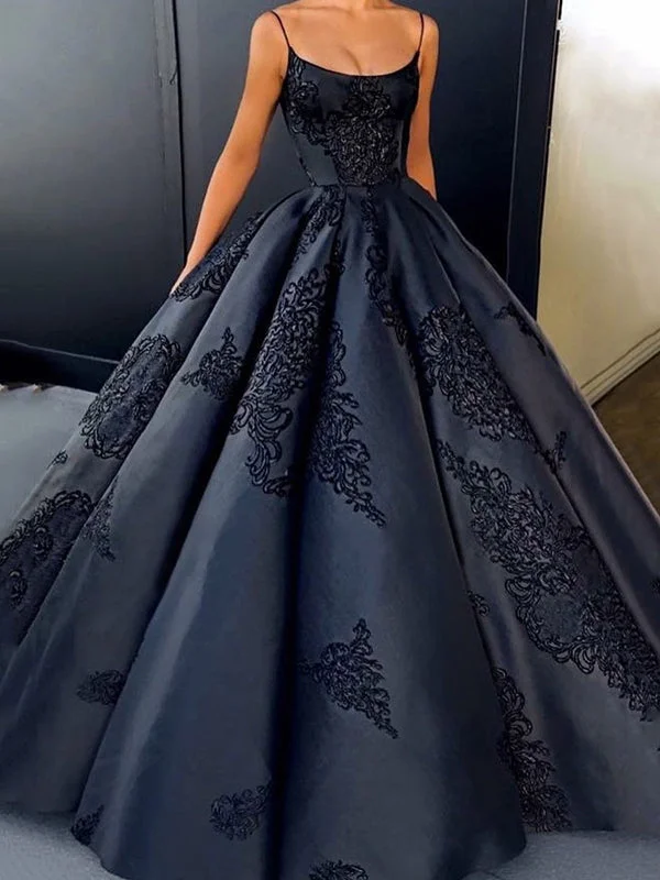 Best Deals Open Back Prom Dresses Spaghetti Straps Appliques Sparkly Ball Gown Prom Dress JKL1163