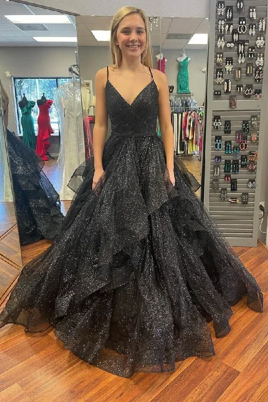 Don’t Miss Out long sleeve dresslong sleeve dressGlitter Tulle A-Line V-Neck Sleeveless Long Party Prom Dress