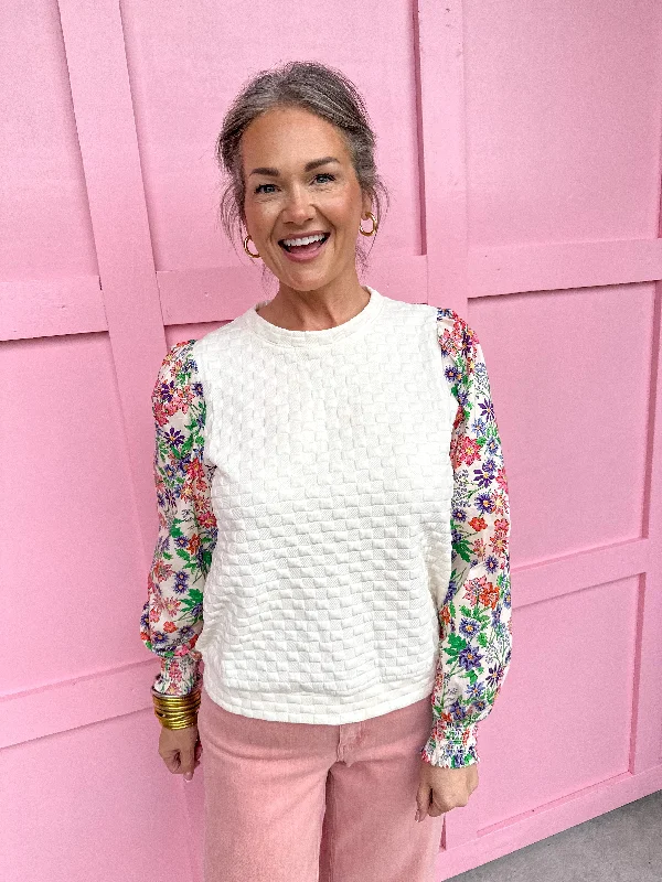 Massive Deals comfy workout sweatshirtIvory Blossoms Top