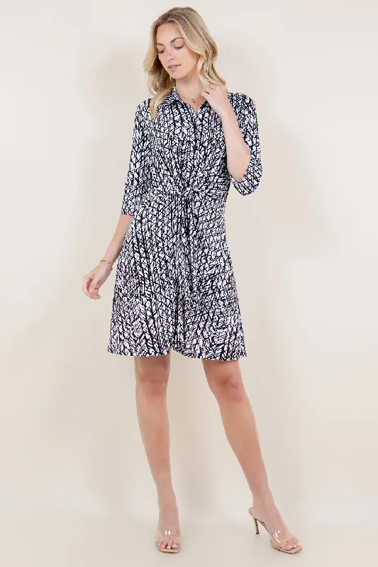 Can't Miss luxury dressluxury dressELBOW SLEEVE COLLARED SHIRT DRESS WITH FRONT TWIST TIE - D3354-1381-PFITY