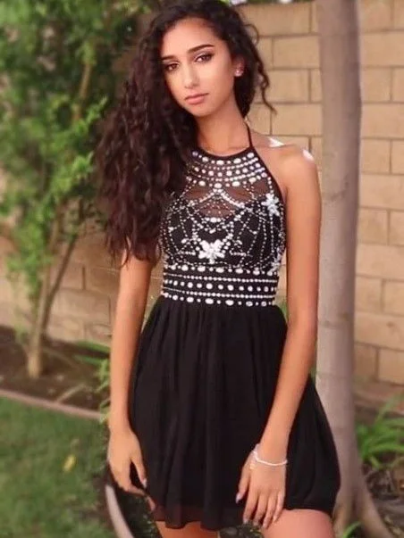 Special Offer Little Black Dresses Sexy Halter Homecoming Dress Short Prom Dress Party Dress JK363