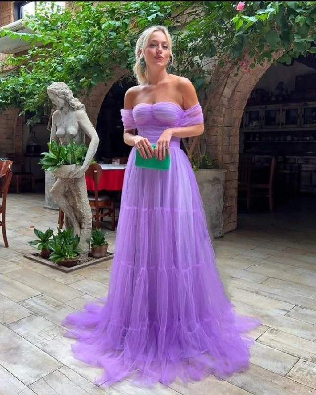 Special Savings backless dressbackless dressSimple Purple A-line Off Shoulder Maxi Long Evening Prom Dresses Y5096