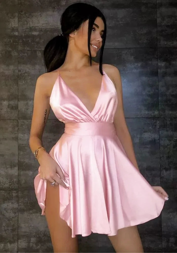 Grand Opening Sale draped dressdraped dressPink Satin Homecoming Dress