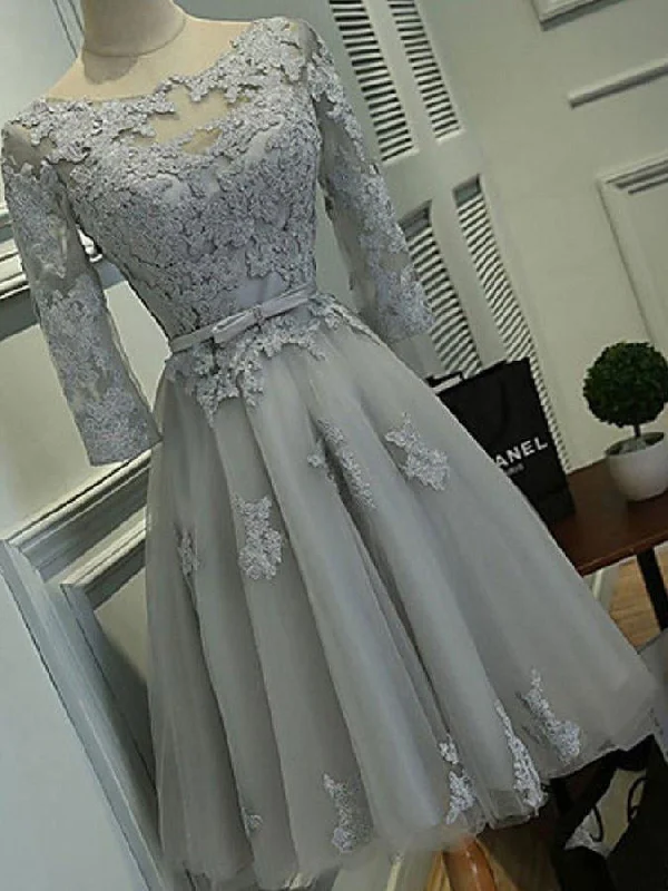 Final Clearance Silver Homecoming Dress Lace-up Knee-length Short Prom Dress Party Dress JK291