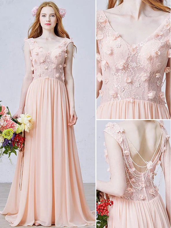 Act Fast Cheap Lace Prom Dresses V-neck A-line Floor-length Beautiful Prom Dress/Evening Dress JKL256