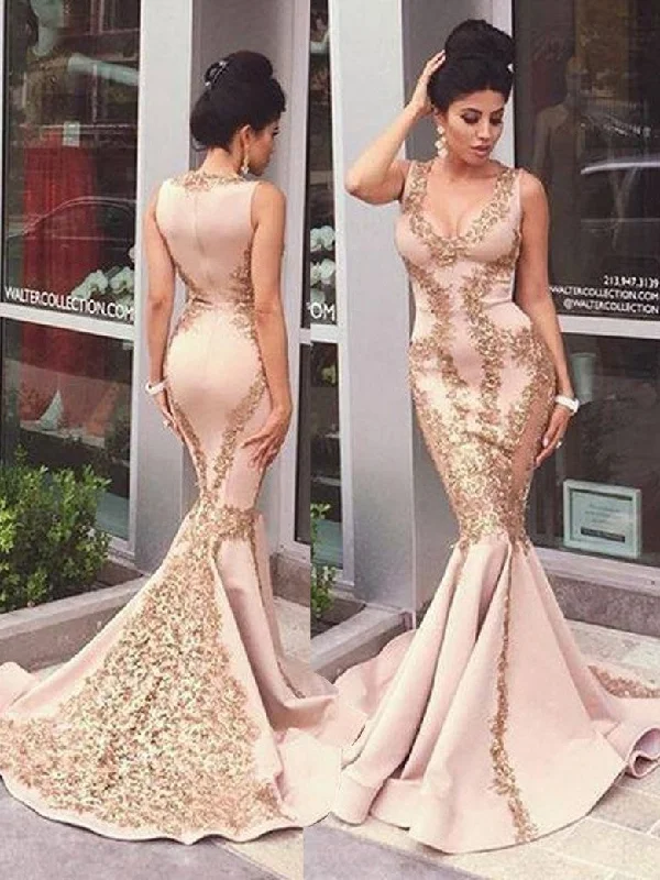 Savings Bonanza Mermaid Prom Dresses Sexy V-neck Appliques Long Prom Dress/Evening Dress JKS093