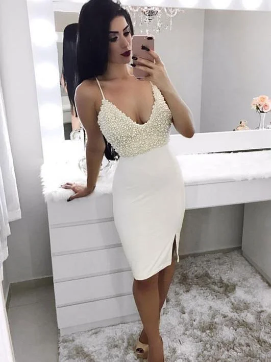 Act Now Beautiful Homecoming Dresses Beading Slit Sheath Sparkly Prom Dress Party Dress JK602