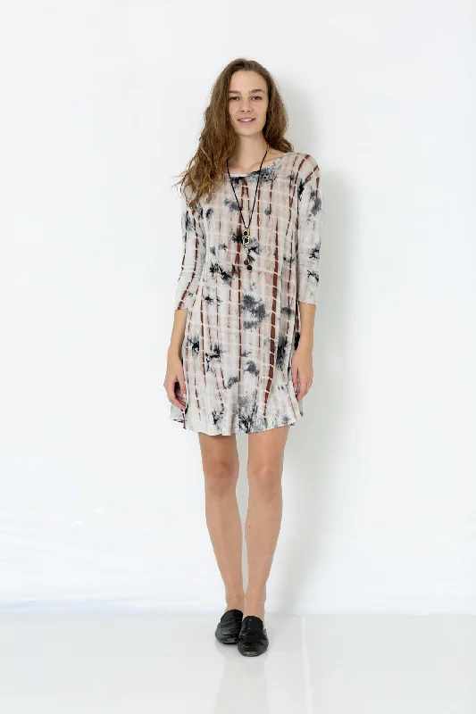 Price Slash flowy evening dressflowy evening dress3/4 SLEEVE FLOWY DRESS INVERTED PLEAT AT THE BACK - D9011-F-3551
